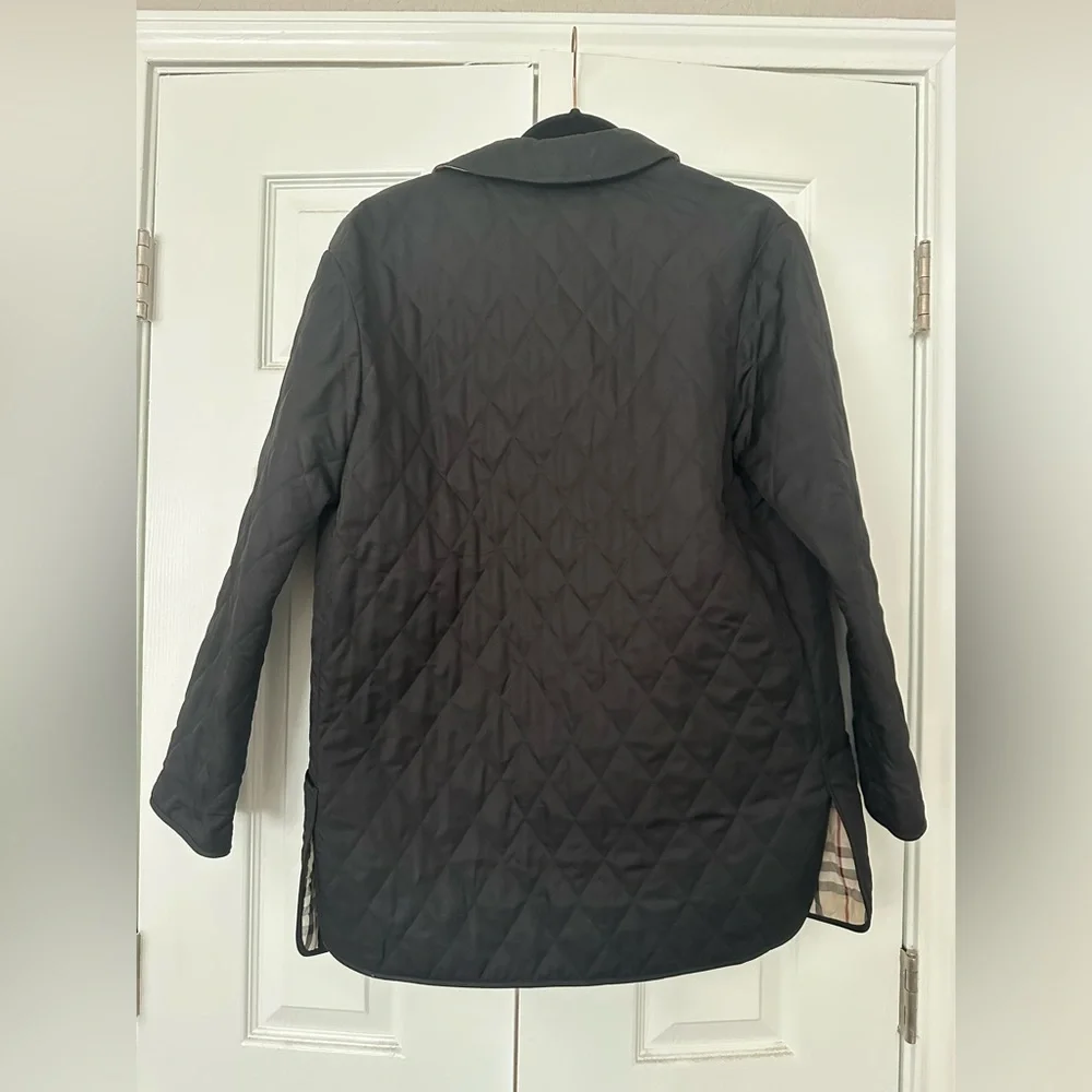 Black Quilted Coat with Plaid Lining - Picture 2 of 3